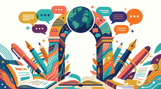 Colorful illustration of learning globe education.