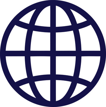 Dark blue globe icon, world map symbol, vector illustration, navigation logo