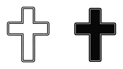 Fototapeta premium Black and white cross symbols with outlined shapes on isolated white background for medical or religious use