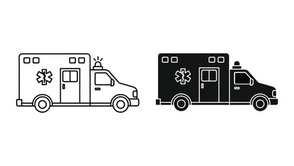 Black and white line icons of two ambulances with medical symbols on the side © SHAHRIYAR RASEL