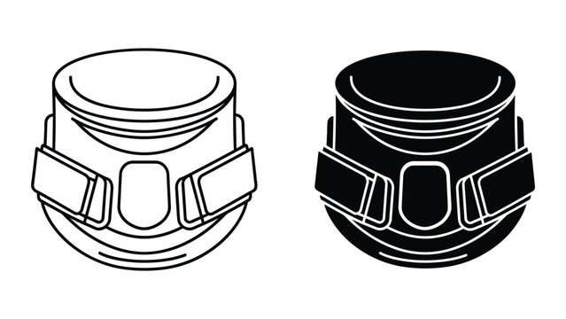 Black and white line art illustrations of piston engine parts on white background