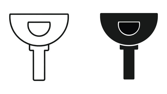Two black and white icons of a shield shaped object on a white background