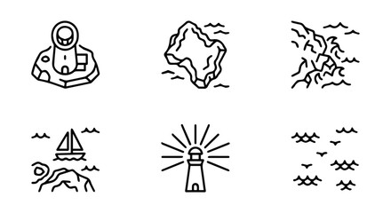Fototapeta premium Sea icon set outline, white background