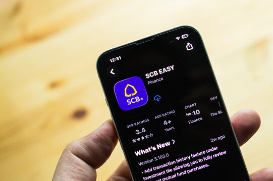 Chachoengsao, Thailand - June 7, 2026: Smartphone displaying the SCB Easy digital banking application
