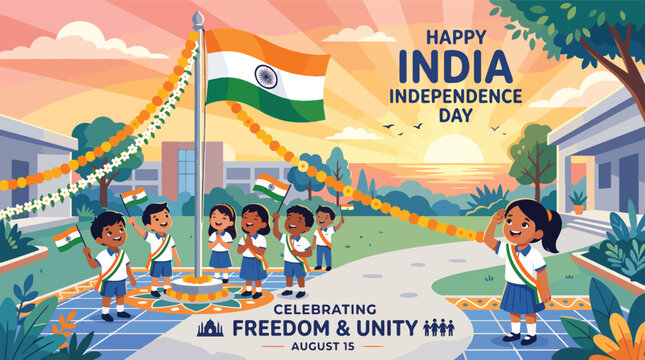 Indian children celebrating Independence Day.