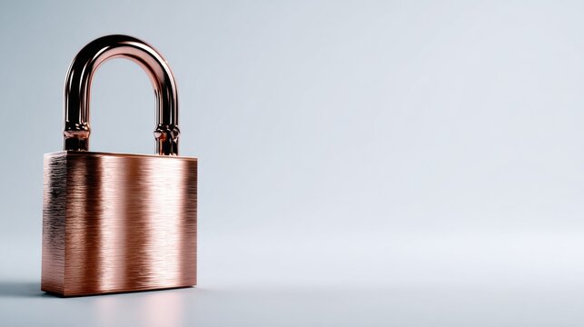 A polished bronze padlock, symbolizing security and protection, rests on a sleek surface. The lock's sturdy design and metallic sheen convey a sense of safety and trustworthiness
