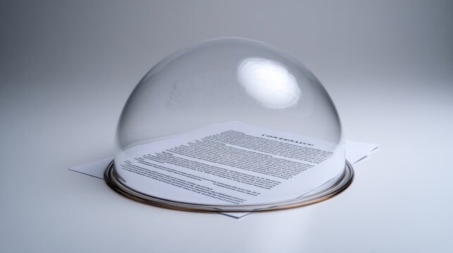 A document under a glass dome, symbolizing protection and preservation