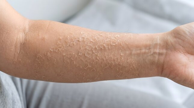 Close Up of Ichthyosis Dry Scaling Skin Condition on Human Forearm
