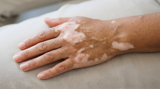 Close Up of Vitiligo Depigmentation Patches on Hand and Wrist