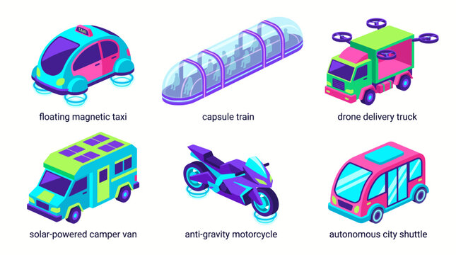 Futuristic Transportation Collection Flat Vector Vehicle Set