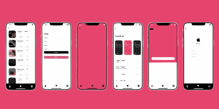 Mobile Phone Screens Displaying Social Media Application Interfaces Flat Vector