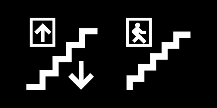 Stairway Direction Signs With Up And Down Arrows White Silhouette