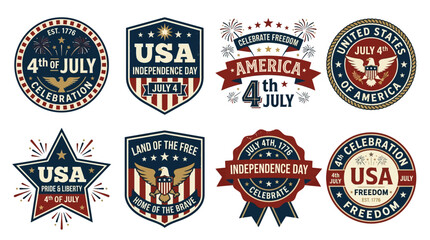 Naklejka premium Patriotic American Independence Day celebration emblems and badges display