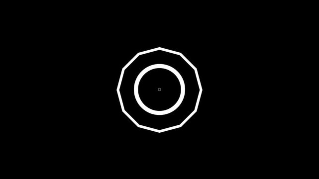 Abstract geometric polygon frame with dotted circular border on black background