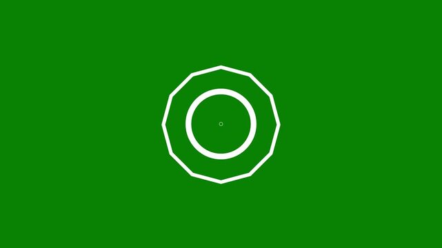 Abstract geometric polygon frame with dotted circular border on green screen background