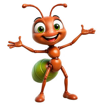 Cute cartoon ant character standing with open arms as PNG asset isolated on transparent background