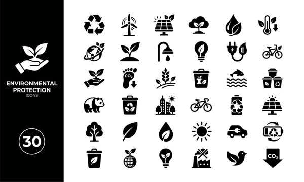 Environmental Protection and Sustainability Icon Collection for Ecology and Green Technology