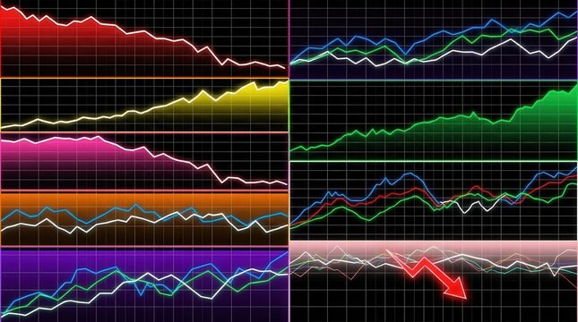 Digital illustration stock market graph background black grid-like Financial crash