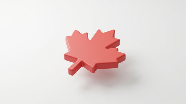 Three dimensional red maple leaf icon isolated on white background.