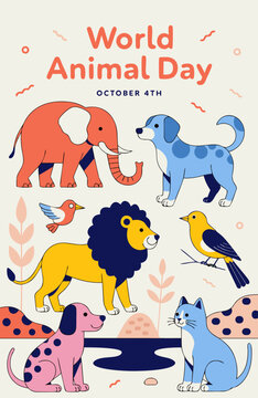 Colorful Vector Illustration of Diverse Wildlife for World Animal Day Celebration Poster
