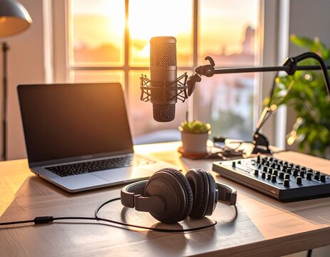 Podcast Recording Setup In Modern Studio