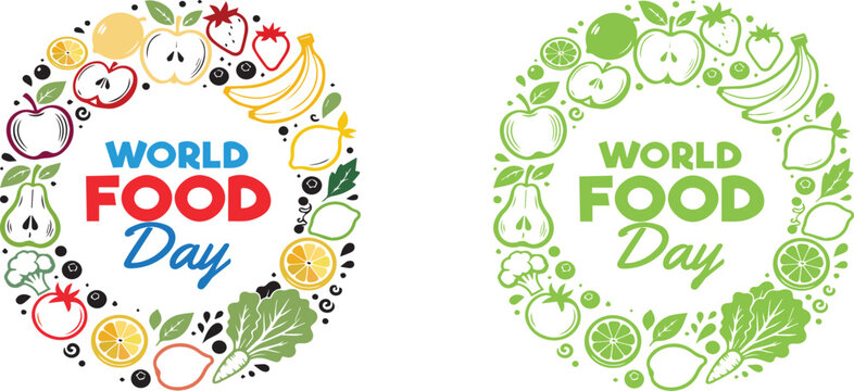 World food day colorful illustrations with fruits and vegetables