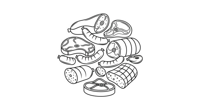 Variety of Sausages and Meats Stacked.