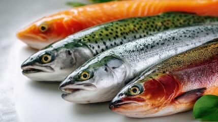 Fototapeta premium Fresh salmon and trout fish on display