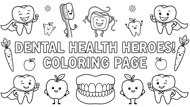 Engaging Educational Coloring Sheet Featuring Cheerful Oral Care Characters Promoting Dental Hygiene Fun for Kids