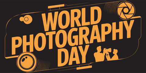 Naklejka premium World Photography Day Orange Typography Graphic Banner