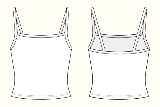 Women's Minimalist Spaghetti Strap Camisole Crop Top Technical Vector Flat Sketch