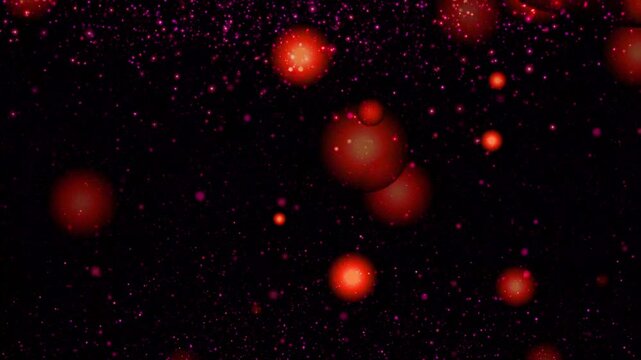 Glowing Red Bubbles Floating in Dark Abstract Space with Bokeh Light Effects