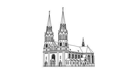 Obraz premium Gothic Cathedral Twin Spires Architecture.