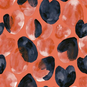 Watercolor dutch hex seamless pattern with terracotta and navy shapes