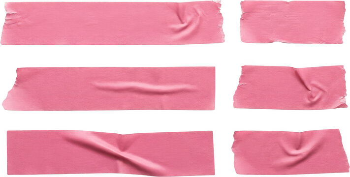 Collection of six pink masking tape strips with wrinkled textures and torn edges creating a craft aesthetic pink tape adhesive tape craft supplies stationery paper craft DIY