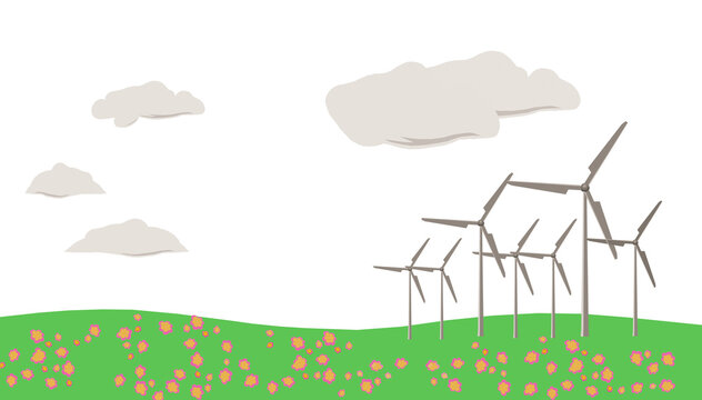 wind turbine and green grass flower