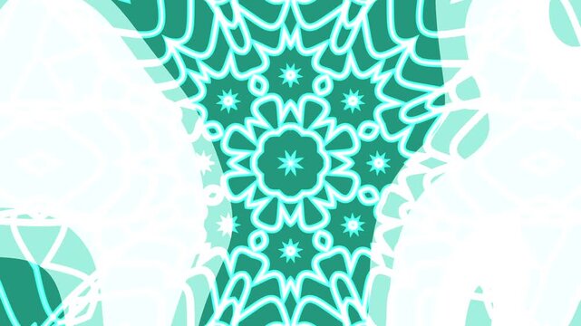 Abstract white teal gradient background mandala pattern for geometric lace wallpaper or symmetrical floral shape art, suitable for backgrounds and decorative prints.