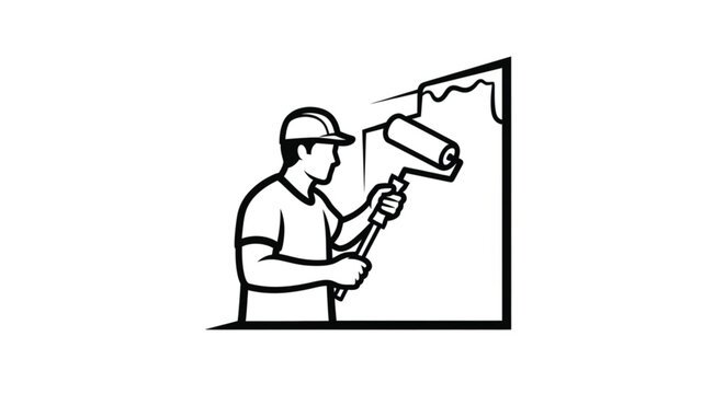 Man painting a wall with roller.