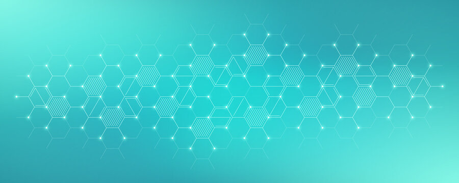 Genetic engineering and molecular structure, hexagon DNA network, science chemical and biotechnology concept, innovation technology, healthcare, and medicine design