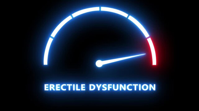 Erectile dysfunction concept gauge meter animation with neon glowing indicator for medical health awareness