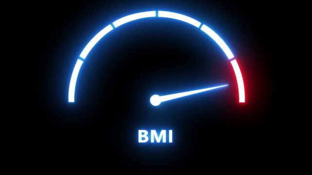 Bmi gauge meter animation showing rising body mass index levels for health and fitness tracking weight loss