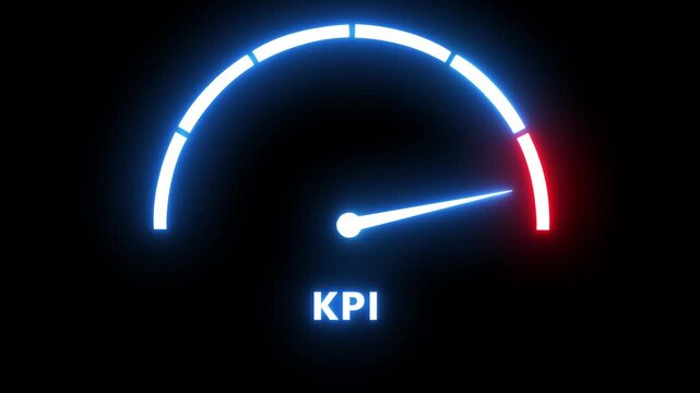 Neon kpi gauge meter animation: business performance and growth success concept key performance indicator