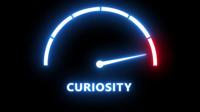 Neon curiosity gauge meter animation: measuring human interest and engagement levels indicator