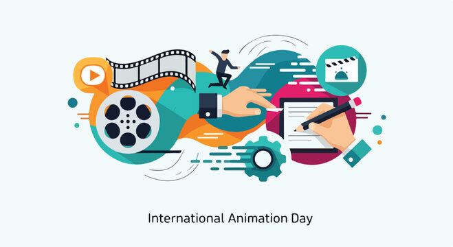Colorful animation graphic celebrating International Animation Day