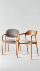 Obraz premium Minimalist Modern Wooden Armchairs with Fabric Upholstery for Contemporary Home Interior Design