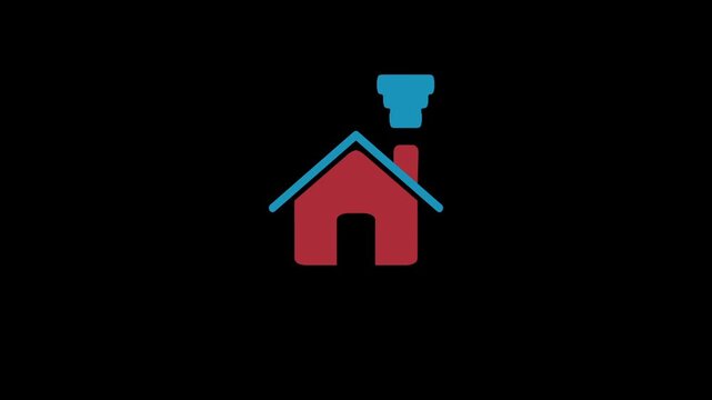 House and chimney icon on black background, floating smoke in the air