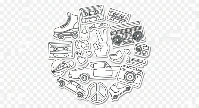 Retro items peace sign illustration.