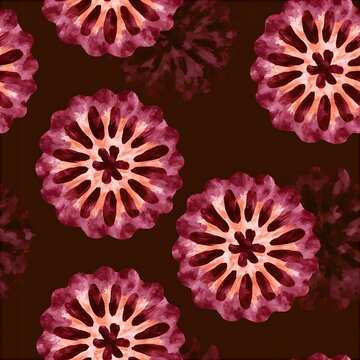 Armenian khachkar blob seamless pattern with watercolor rosettes