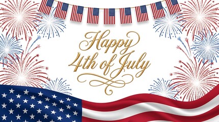 Obraz premium A festive illustration celebrating the 4th of July with fireworks and American flags