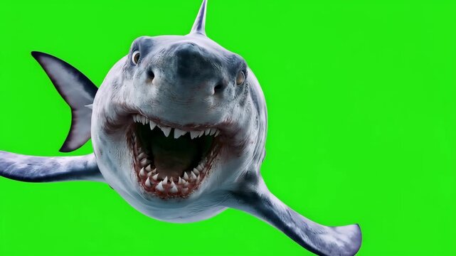 Realistic Shark Swimming on Empty Green Screen Background, Animated Ocean Predator Isolated for Chroma Key Video, Marine Wildlife Content, Compositing and Visual Effects Projects